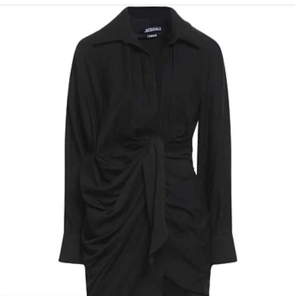 Women’s Black Ruched Tie-Front Dress - Picture 1 of 5